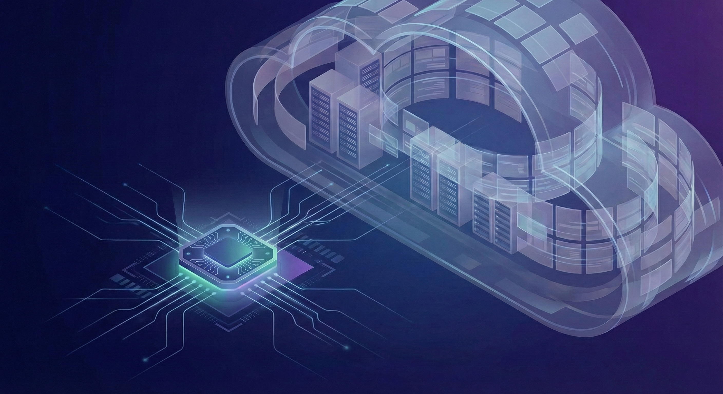Illustration comparing cloud compute vs a small edge device.