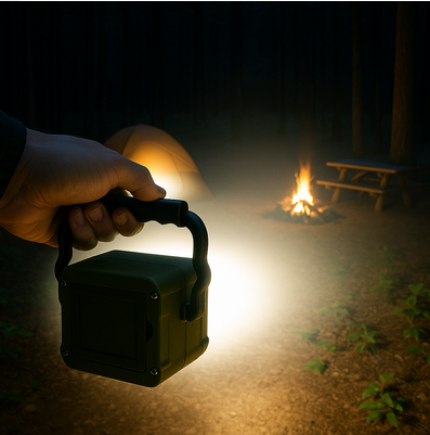 Lantern in use at campsite