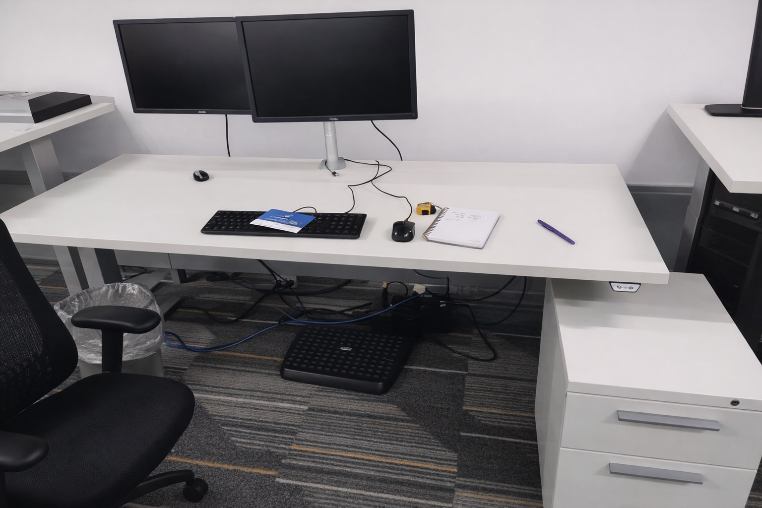 Existing office standing desk measured for desk-topper adaptation